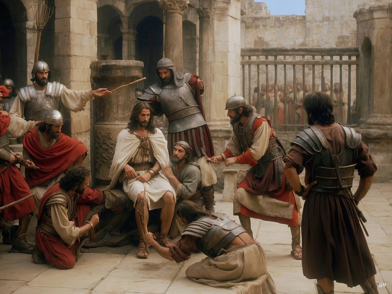 Jesus_escarnecido e espancado pelos soldados romanos_03 de Josef Johann Michel