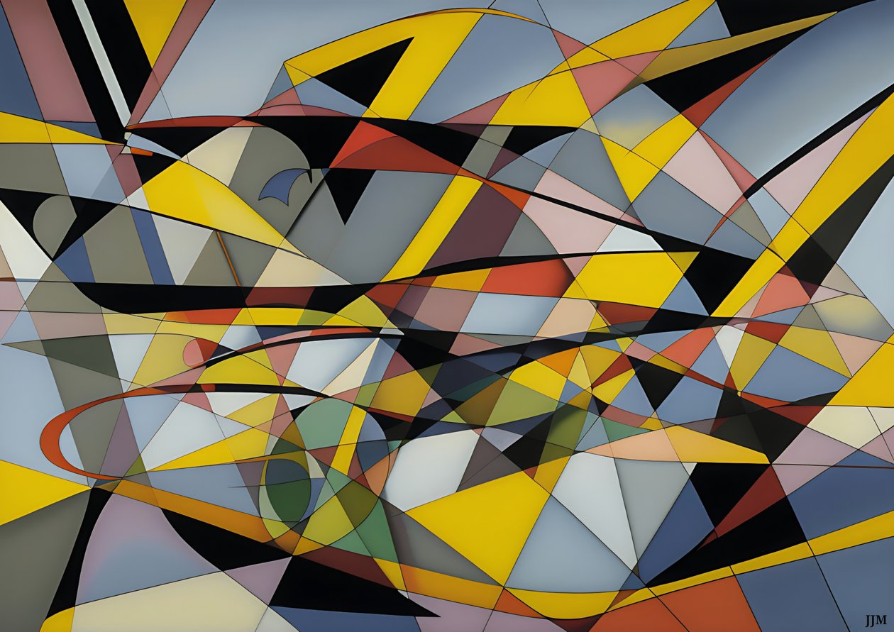 abstrato: silver-yellow_curves+triangles 2 de Josef Johann Michel
