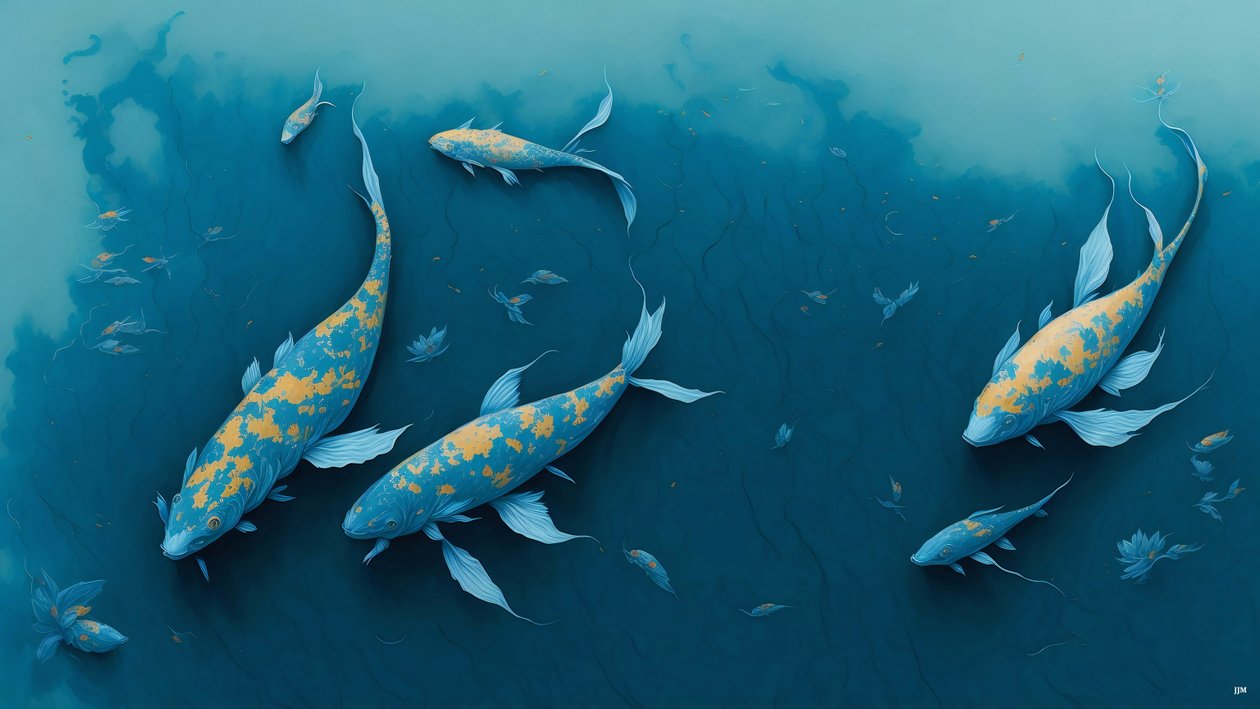 pintura a tinta: Koi-Karpfish_blue_01 de Josef Johann Michel