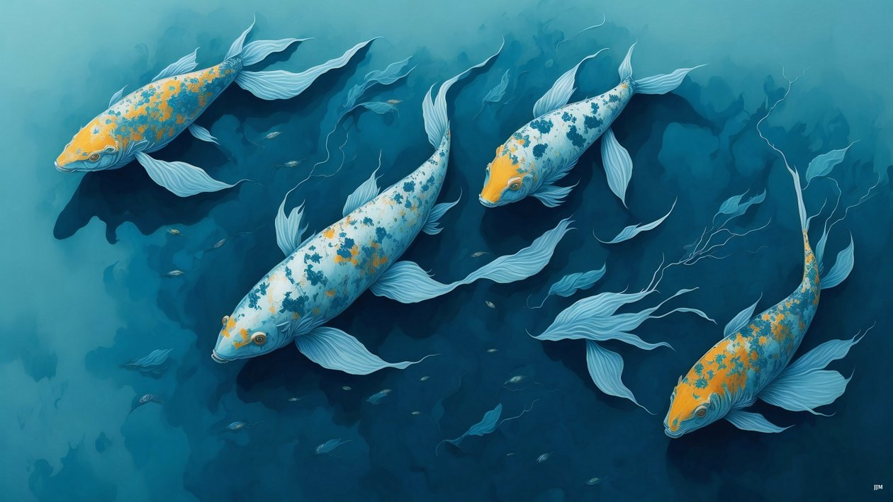 pintura a tinta: Koi-Karpfish_blue_02 de Josef Johann Michel