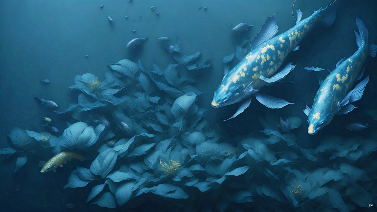 pintura a tinta: Koi-Karpfish_blue_04 de Josef Johann Michel