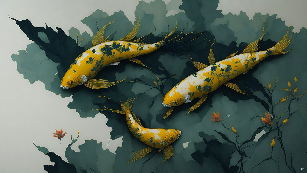 pintura a tinta: Koi-Karpfish_gold_01 de Josef Johann Michel
