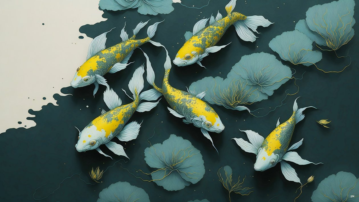 pintura a tinta: Koi-Karpfish_gold_02 de Josef Johann Michel