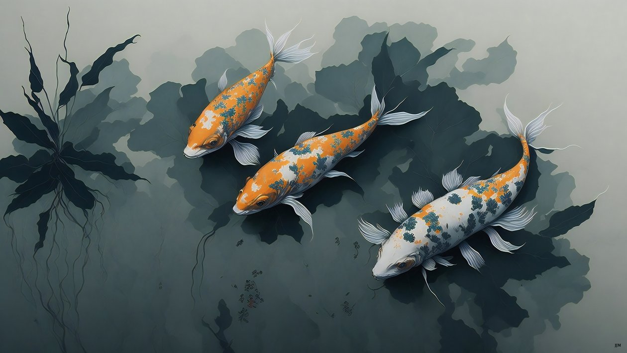 pintura a tinta: Carpa koi_02 de Josef Johann Michel