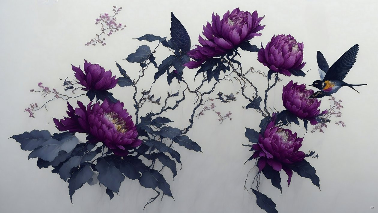 pintura a tinta: PEONY em roxo profundo_02 de Josef Johann Michel