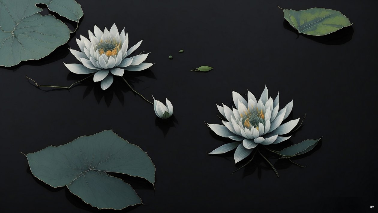 pintura a tinta: waterlili-black_03 de Josef Johann Michel