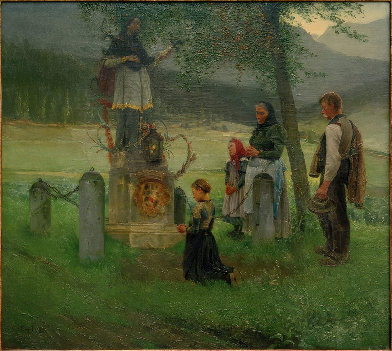Oração em frente à estátua Nepomuk no Jogo de Josef Kinzel
