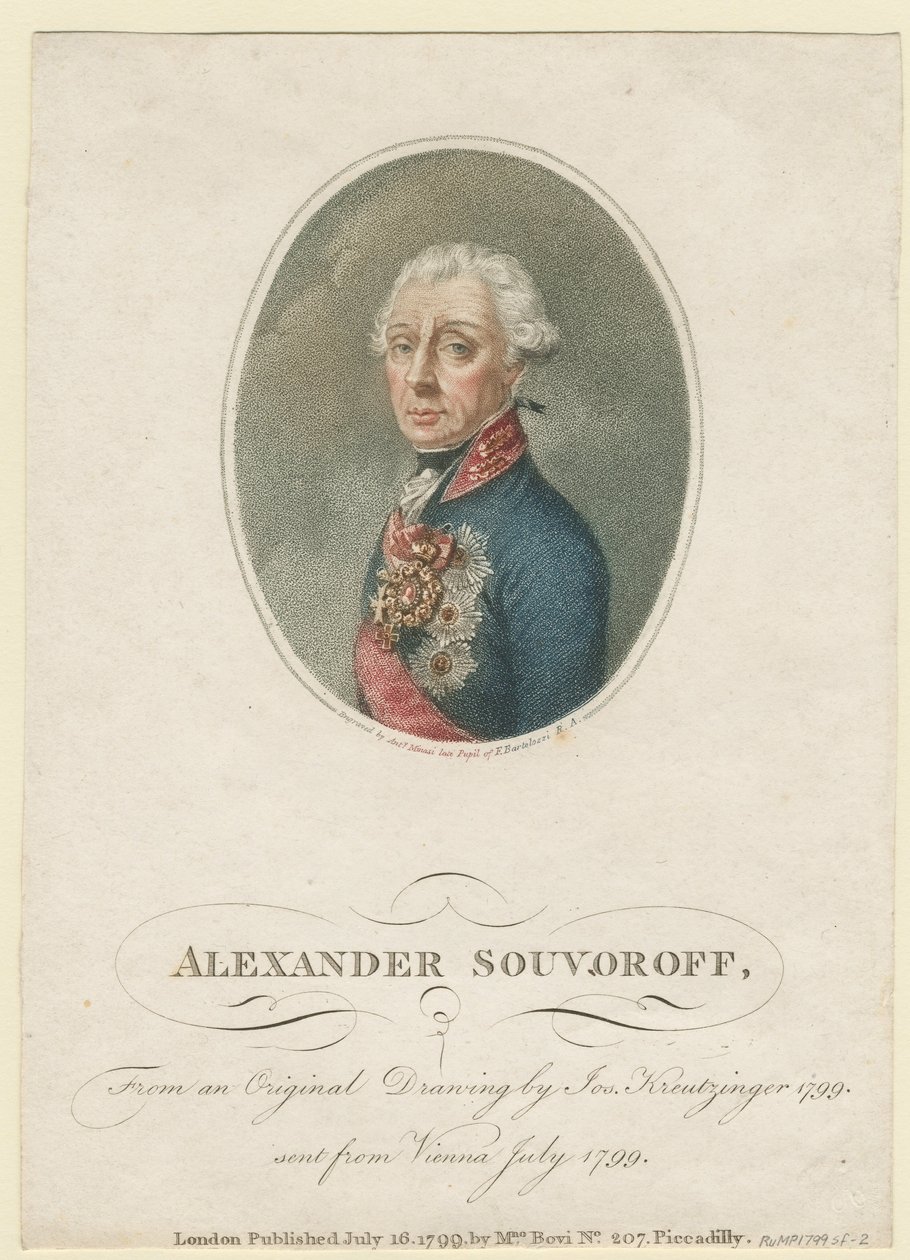Retrato do Marechal de Campo Generalíssimo Príncipe Alexander Suvorov 1729–1800, 1799 de Josef Kreuzinger