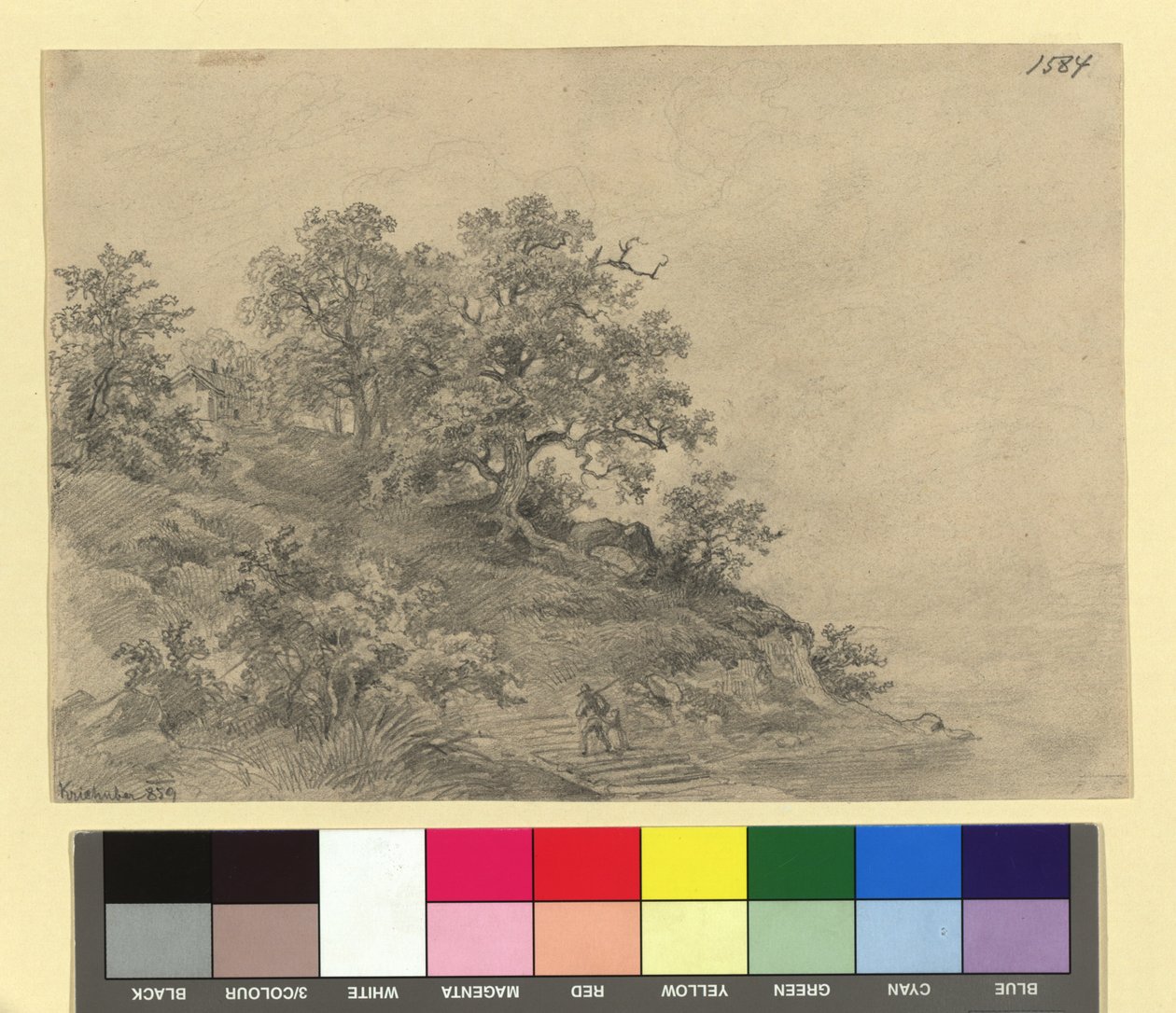 Colina arborizada com uma casa de campo de Josef Kriehuber