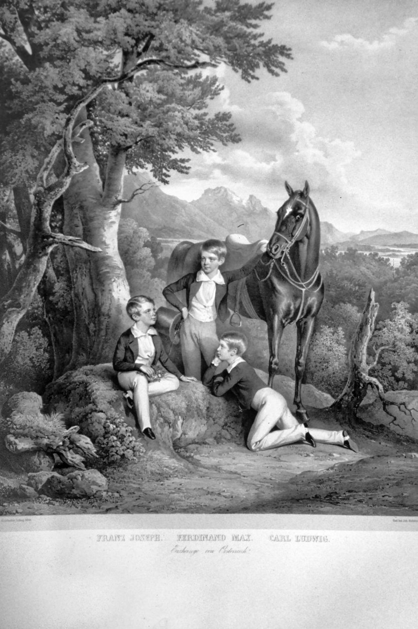Franz Josef I com os irmãos Litho de Josef Kriehuber