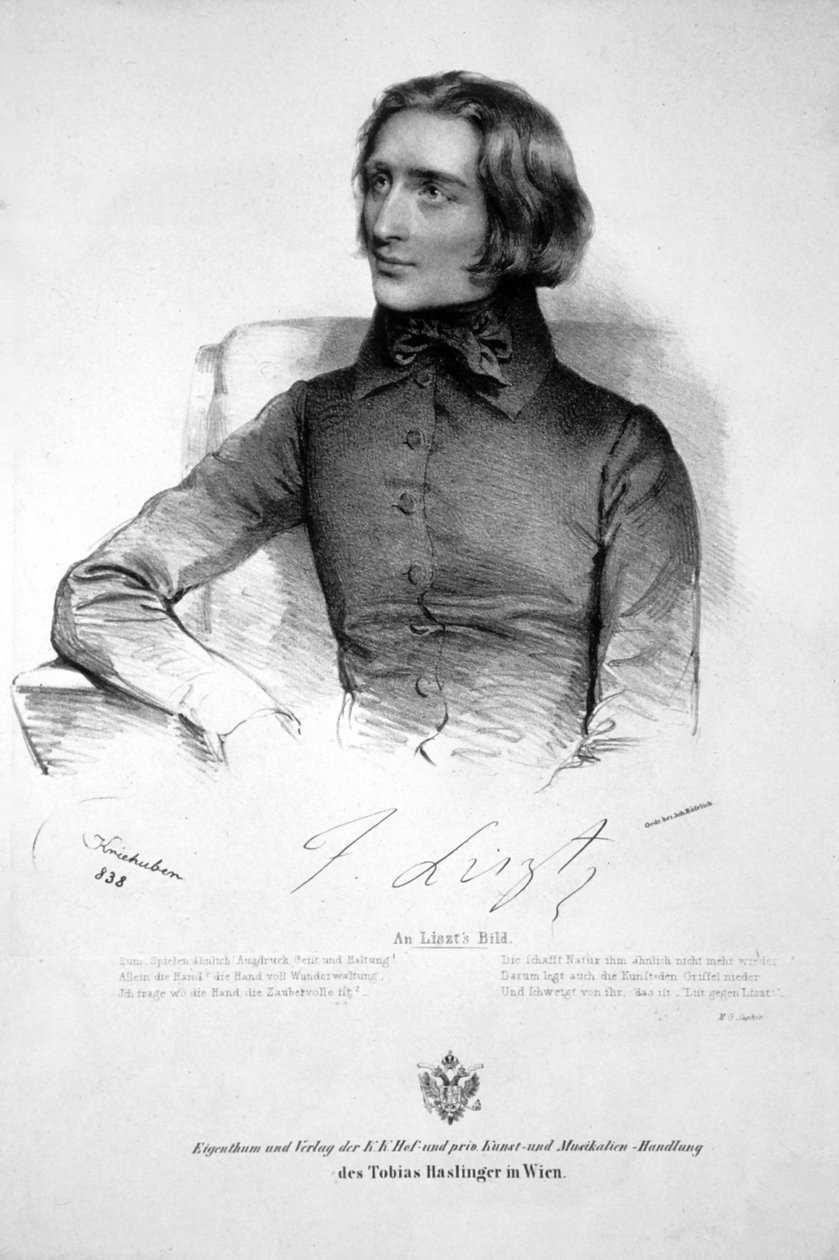 Franz Liszt Litografia 1838 de Josef Kriehuber