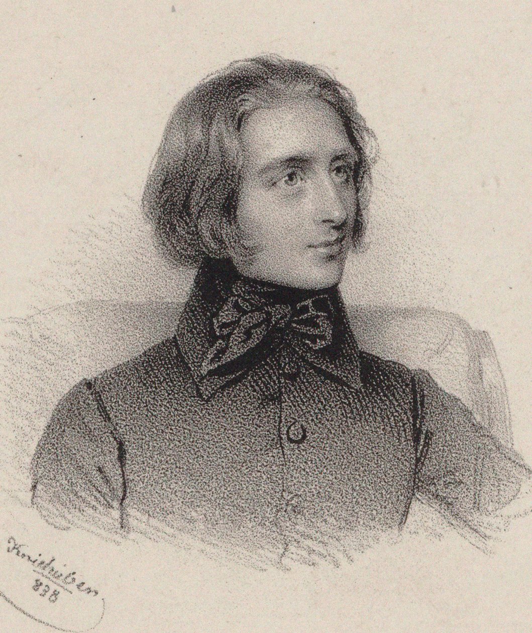 Retrato do compositor Franz Liszt 1811-1886, 1838. de Josef Kriehuber