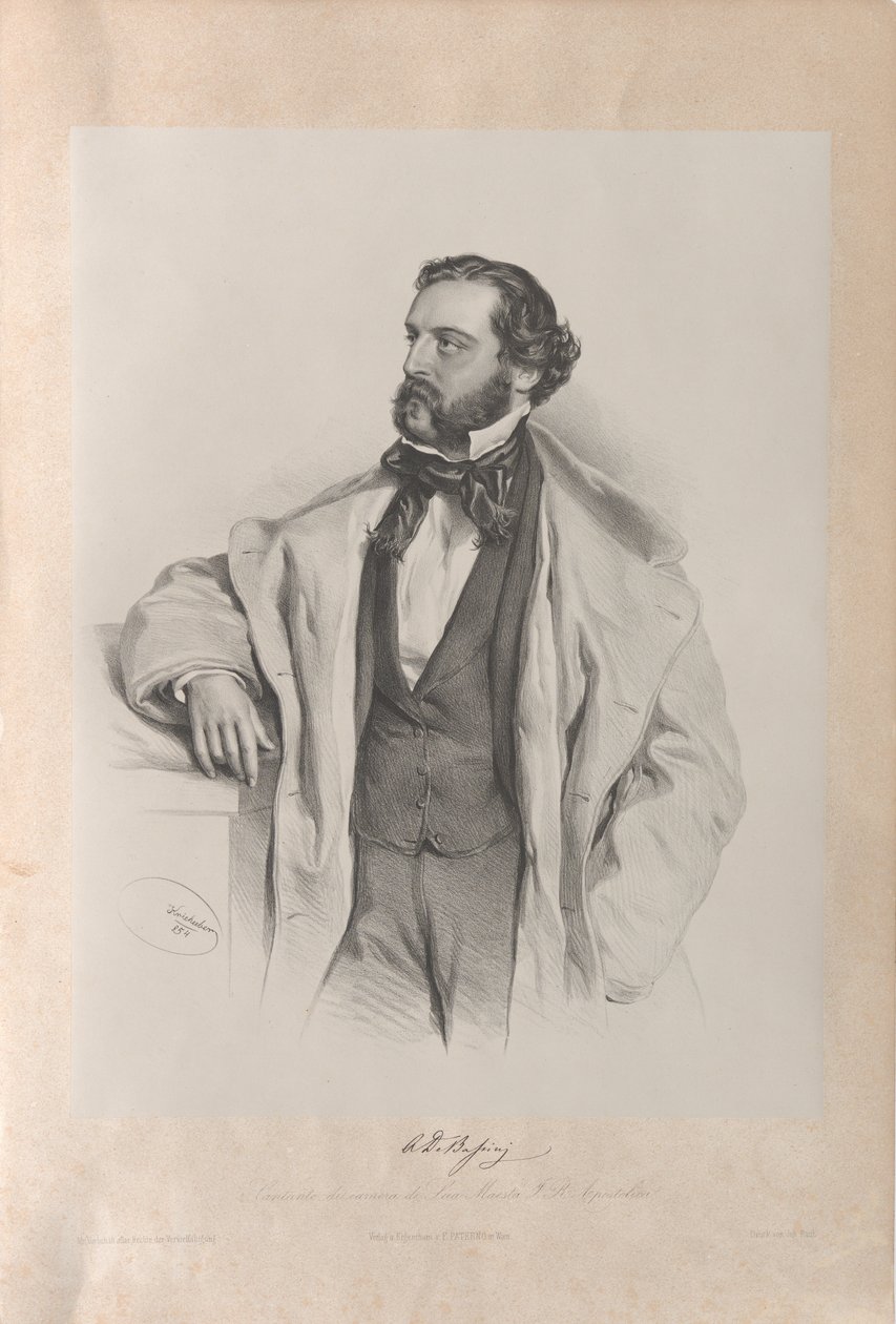 Retrato do cantor de ópera Achille De Bassini 1819-1881, 1854. de Josef Kriehuber