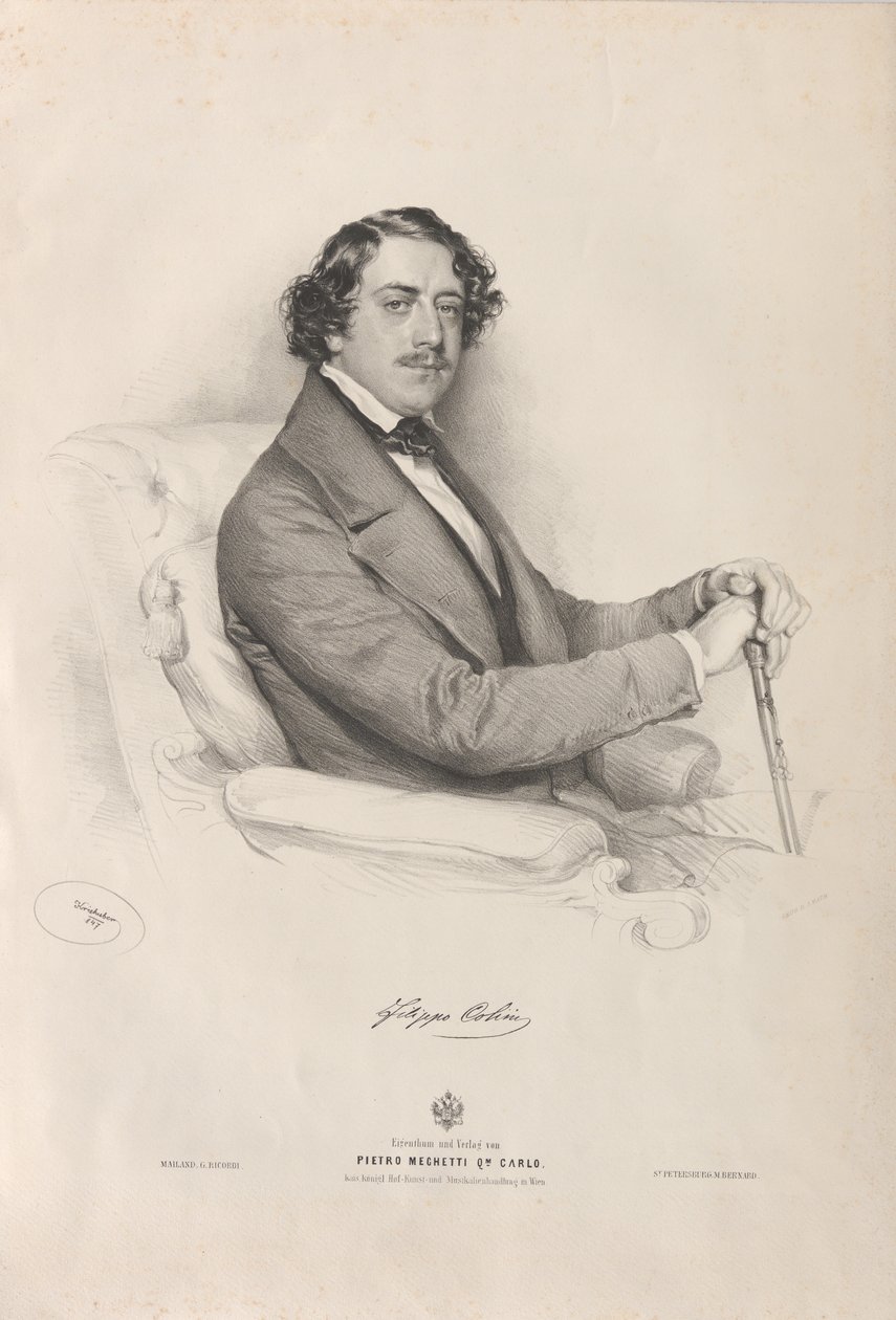 Retrato do cantor de ópera Filippo Colini 1811-1863, 1847. de Josef Kriehuber