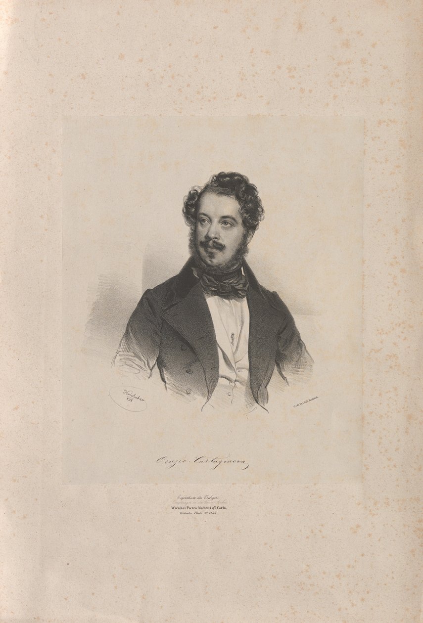 Retrato do cantor de ópera Giovanni Orazio Cartagenova 1800-1841, 1838. de Josef Kriehuber