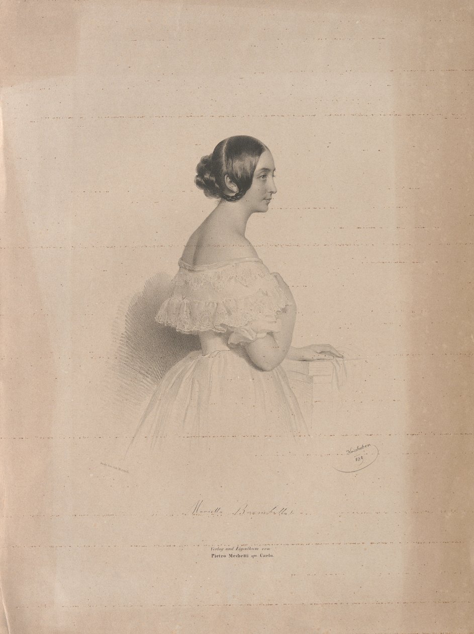 Retrato da cantora de ópera Marietta Brambilla 1807-1875, 1839. de Josef Kriehuber