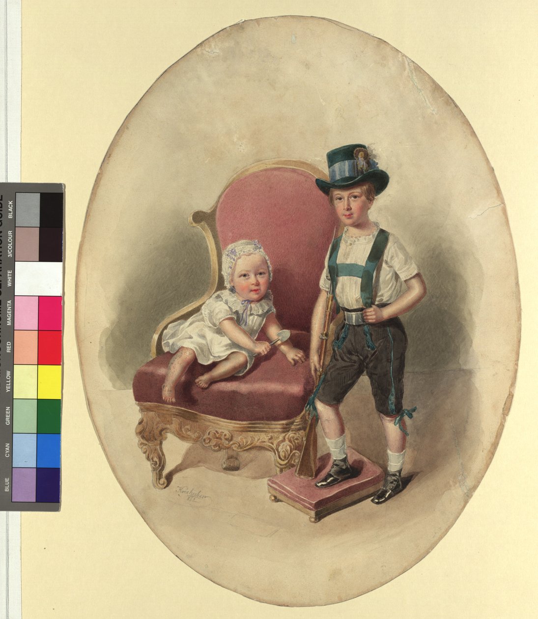 Duas crianças, provavelmente da família imperial de Josef Kriehuber