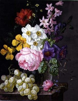 Rosas, Narcissi e flores num vaso de Josef Lauer