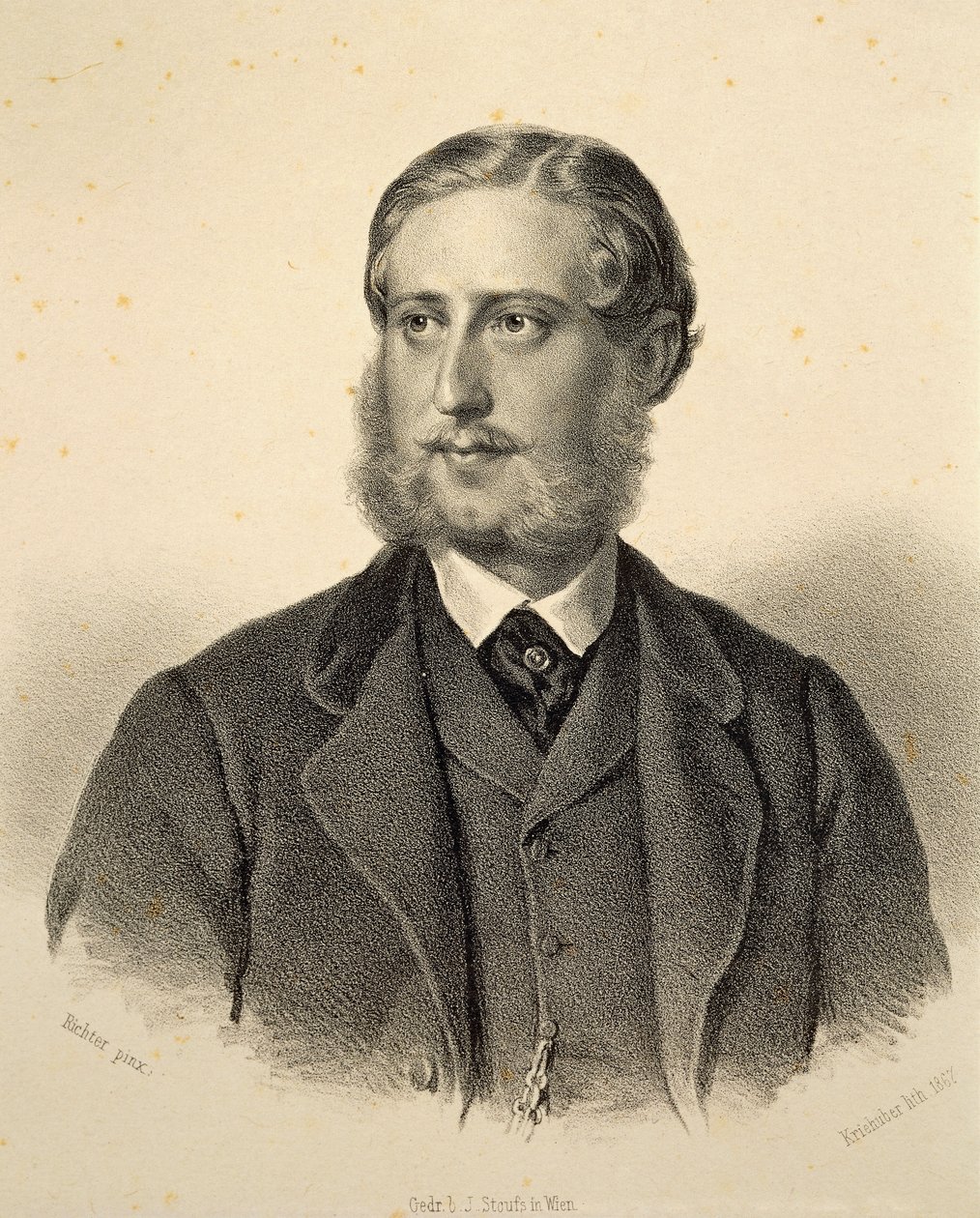 Retrato de Ferdinand Bonaventura, Príncipe Kinsky (1834-1904). Gravura de Josef Kriehuber de Josef Nikolaus Kriehuber