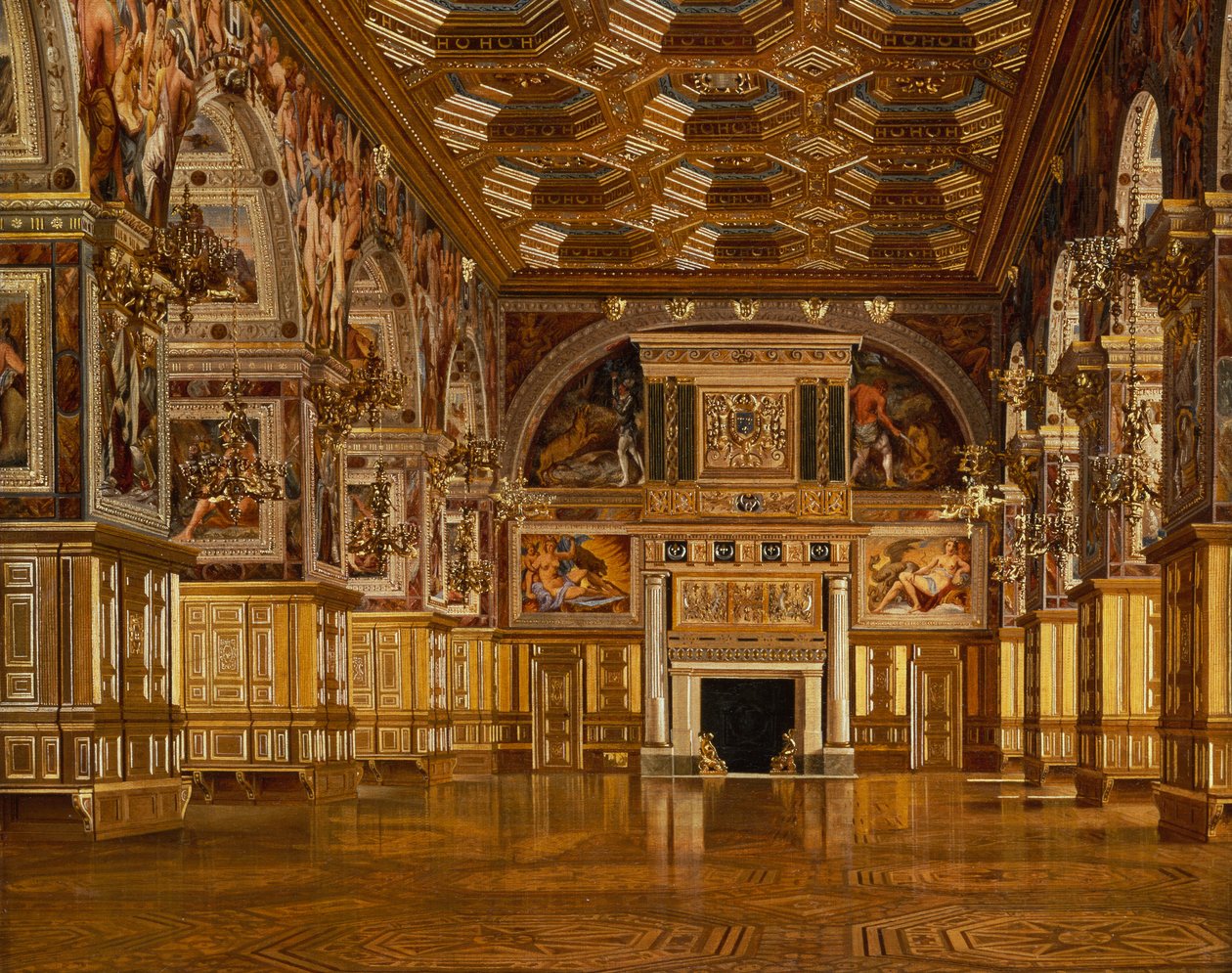 O salão de baile de Fontainebleau (óleo sobre tela) de Josef Theodor Hansen