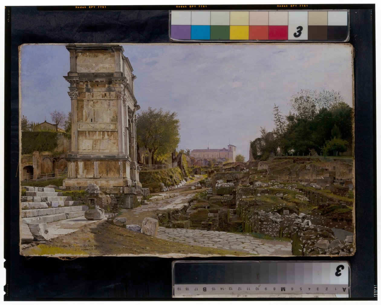 O Fórum Romano com o Arco de Tito e o Coliseu de Josef Theodor Hansen