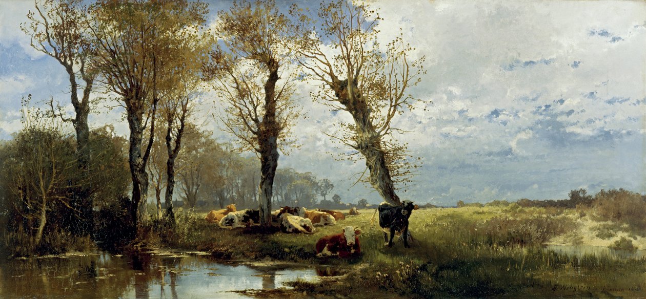 Paisagem com um rebanho de gado de Josef Wenglein