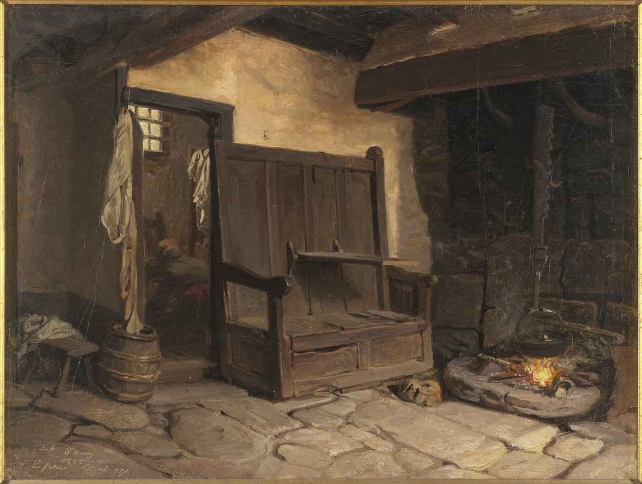 Um Interior Cottage (óleo sobre papel montado em masonite) de Josef Wilhelm Wallander