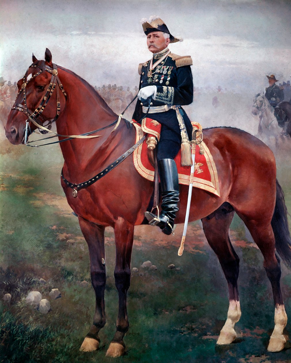 Retrato equestre de Porfirio Diaz (1828-1915), Pintura do Presidente Revolucionário e Mexicano por José Cusachs (1851-1908) Cidade do México, Museu Nacional de História, Castelo de Chapultepec de Josep Cusachs y Cusachs