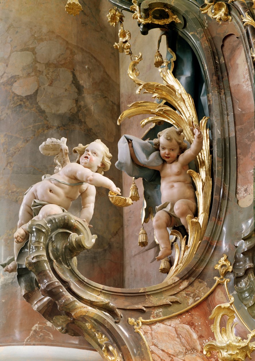 Querubins, 1737-66 (estuque e madeira dourada) de Joseph Anton Feuchtmayer