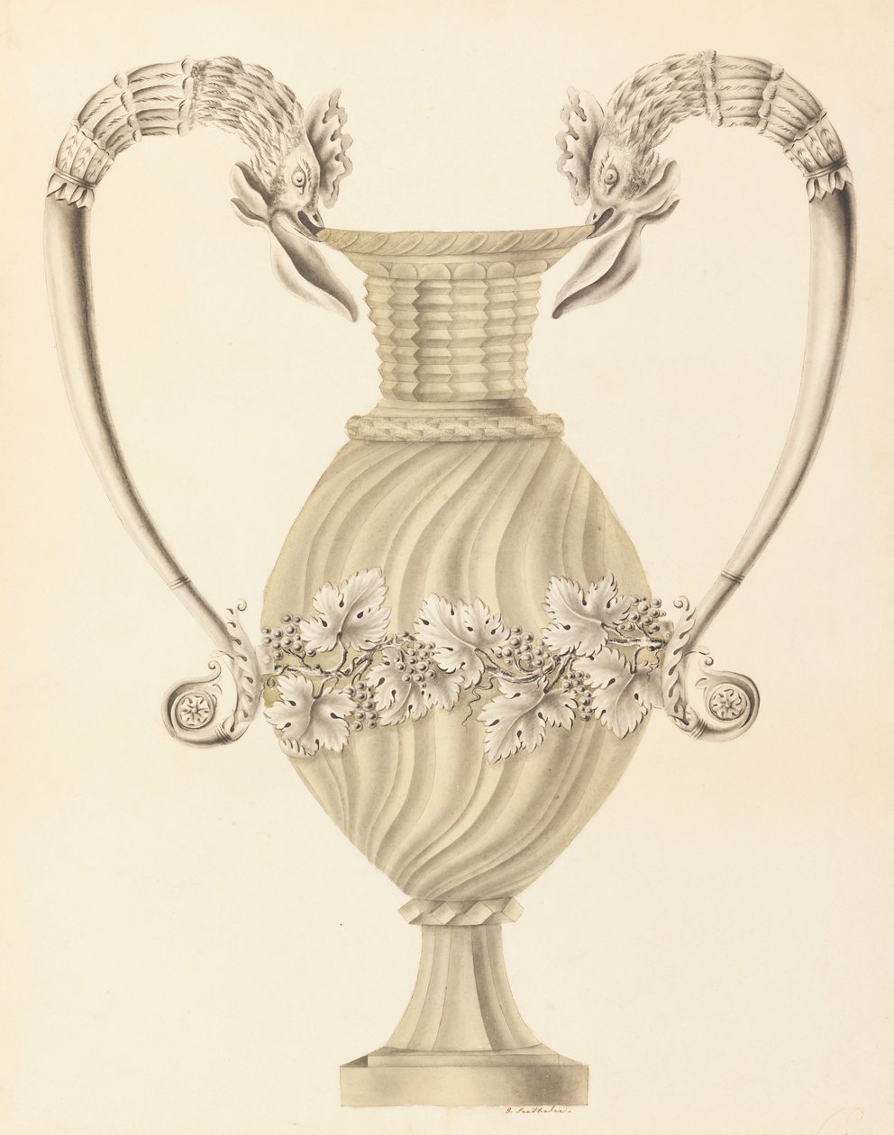 Design para uma urna de cristal com montagens de prata de Joseph Anton Seethaler Ii