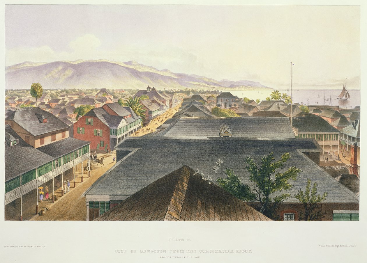 Cidade de Kingston dos salões comerciais, olhando para o leste, placa 17 de &39;West Indian Scenery: ilustrações da Jamaica&39;, gravada pelo artista, pub. 1838-40 de Joseph Bartholomew Kidd