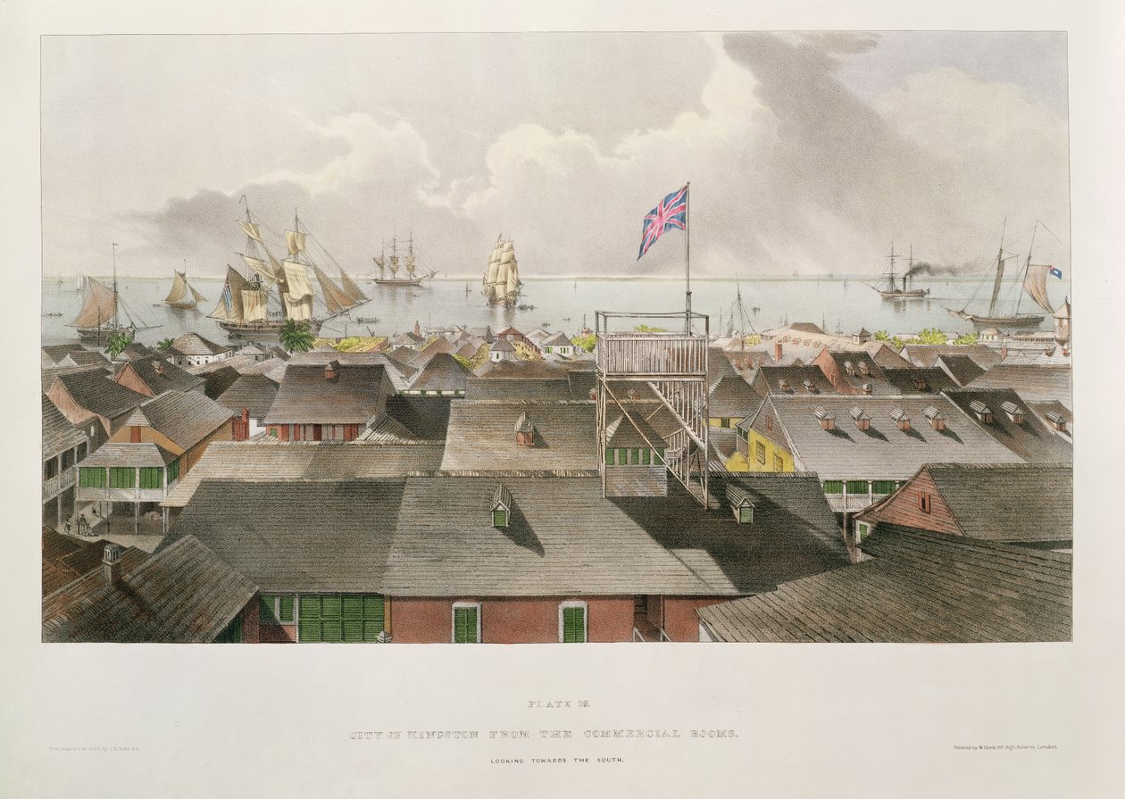 Cidade de Kingston das salas comerciais, olhando para o sul, placa 19 de &39;West Indian Scenery: ilustrações da Jamaica&39;, gravada pelo artista, pub. 1838-40 de Joseph Bartholomew Kidd