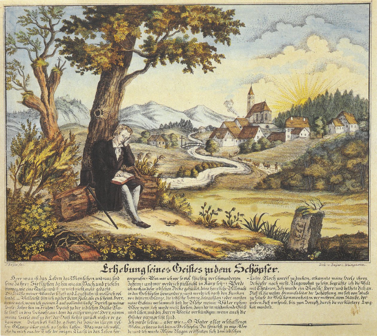 Coleção de seu espírito para o Schoffer, imagem devocional com texto de oração, litografia colorida, antes de 1846 de Joseph Bayer