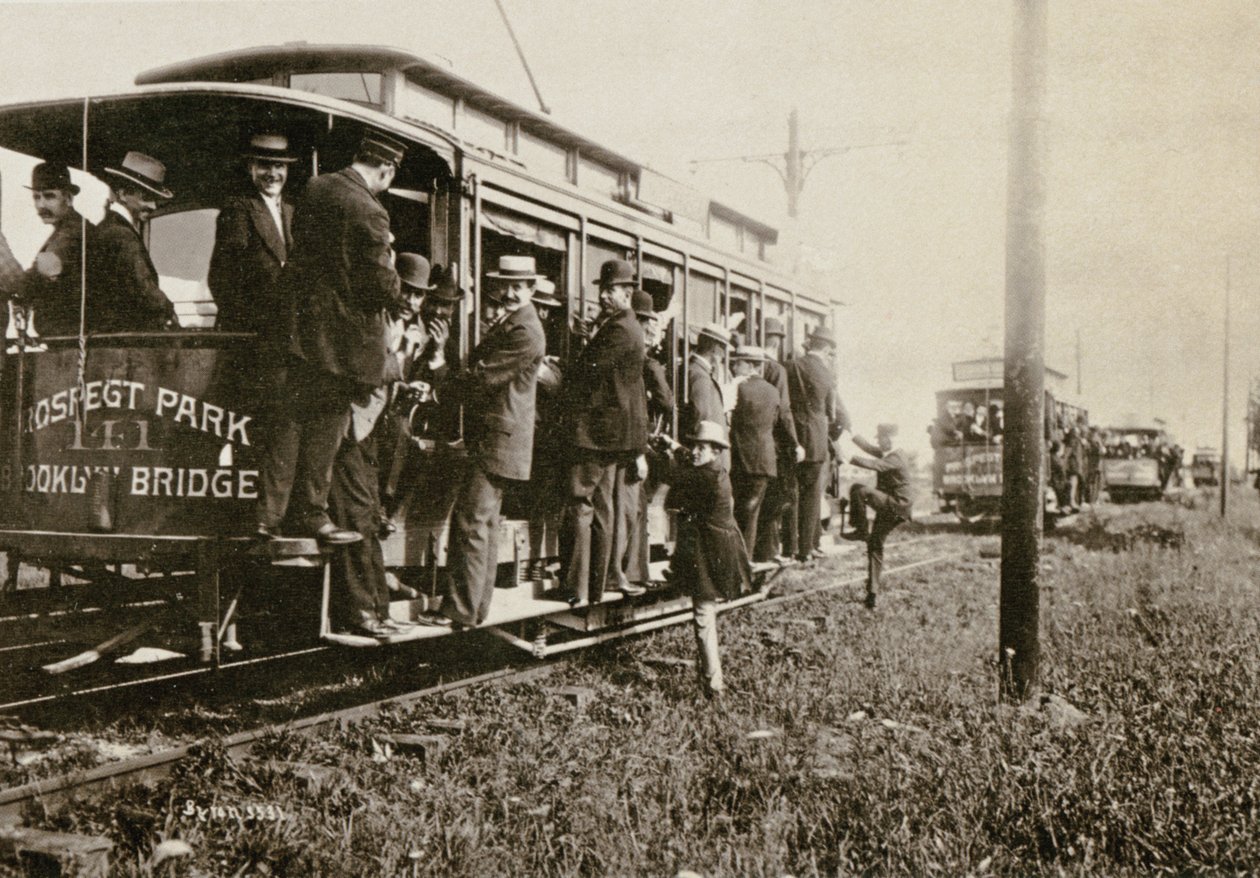 Carrinhos de Brooklyn com destino a Coney Island, Nova York, c.1897 de Joseph Byron