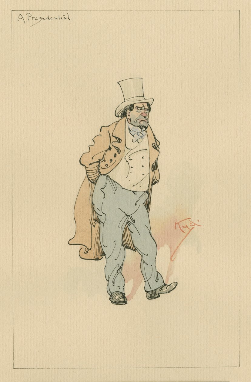 Um presidencial, c.1920s (caneta e tinta com wc no papel) de Joseph Clayton Clarke