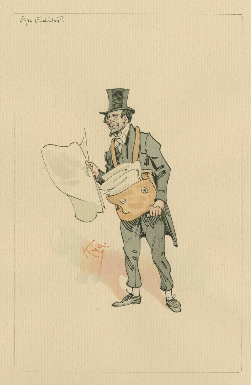 Um editor, c.1920s (caneta e tinta com wc no papel) de Joseph Clayton Clarke