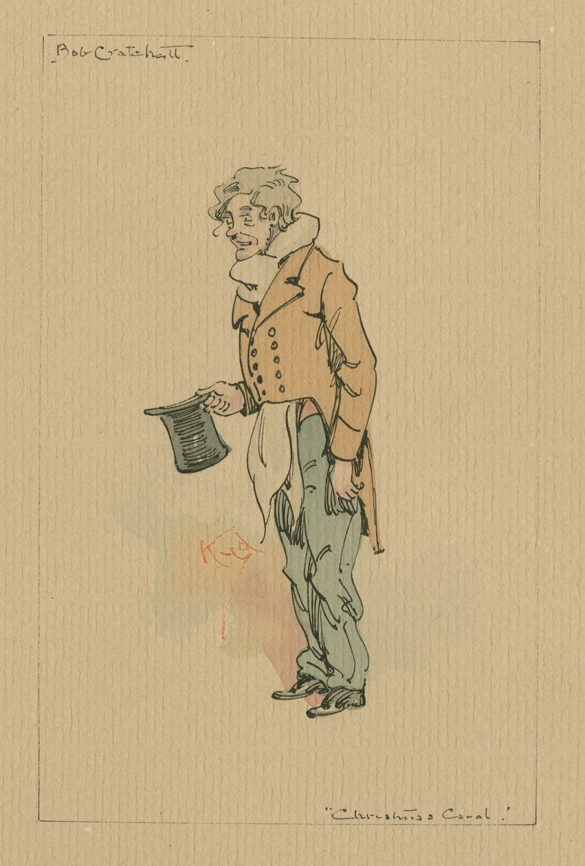 Bob Cratchit - A Christmas Carol, c.1920s (caneta e tinta com wc no papel) de Joseph Clayton Clarke