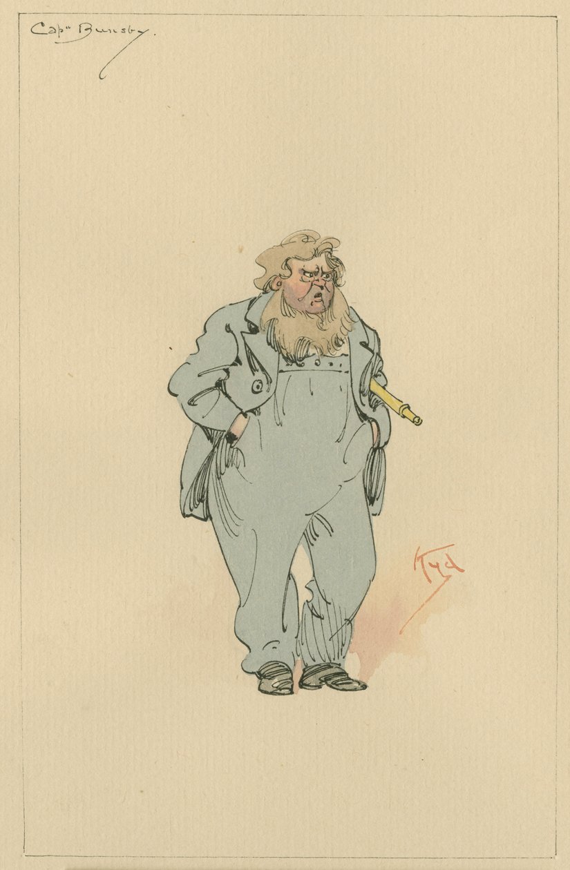 Capitão Jack Bunsby, c.1920s (caneta e tinta com wc no papel) de Joseph Clayton Clarke