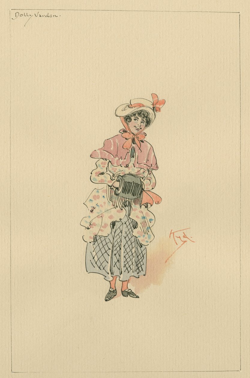 Dolly Varden, c.1920s (caneta e tinta com wc no papel) de Joseph Clayton Clarke