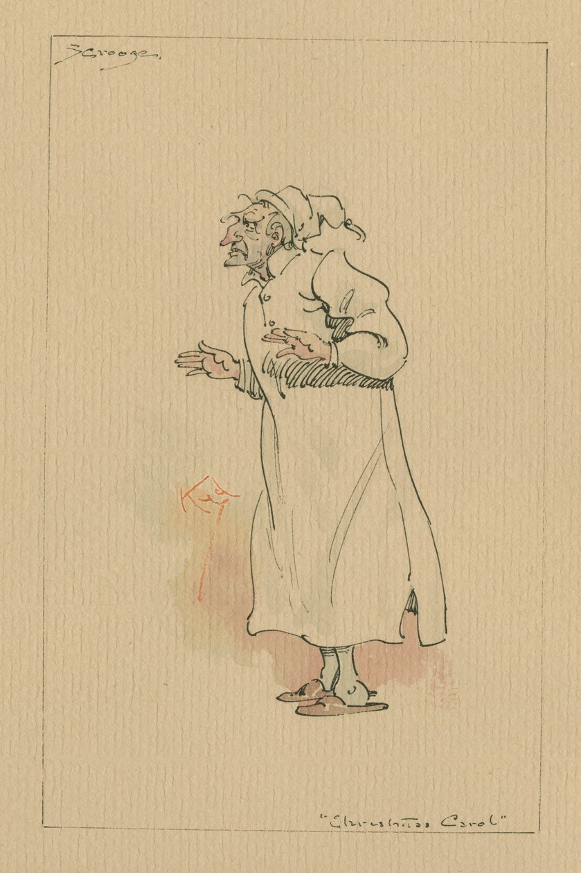 Ebenezer Scrooge - A Christmas Carol, c.1920s (pena e tinta com wc no papel) de Joseph Clayton Clarke