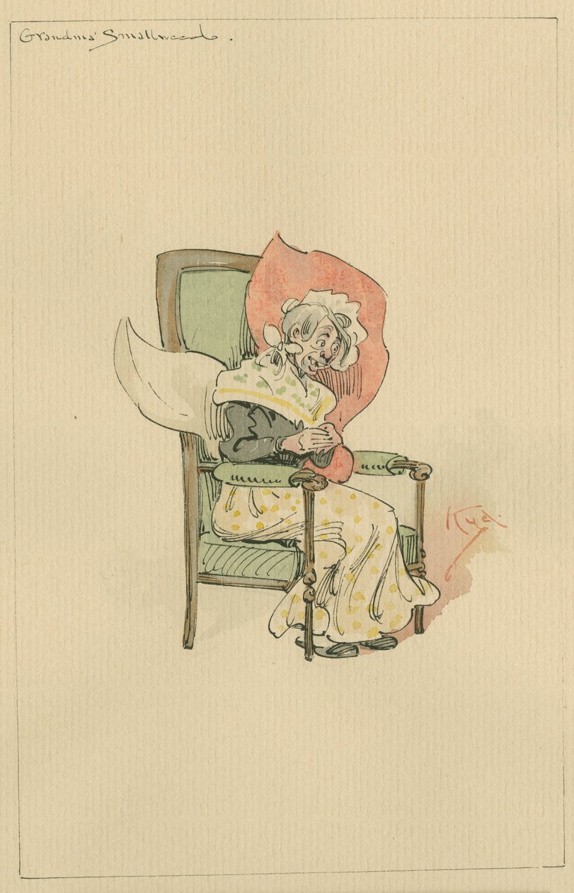 Vovó Smallweed, c.1920s (caneta e tinta com wc no papel) de Joseph Clayton Clarke