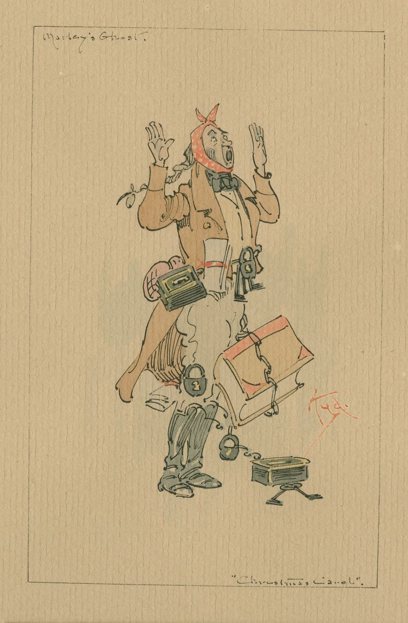 Fantasma de Marley - A Christmas Carol, c.1920s (caneta e tinta com wc no papel) de Joseph Clayton Clarke