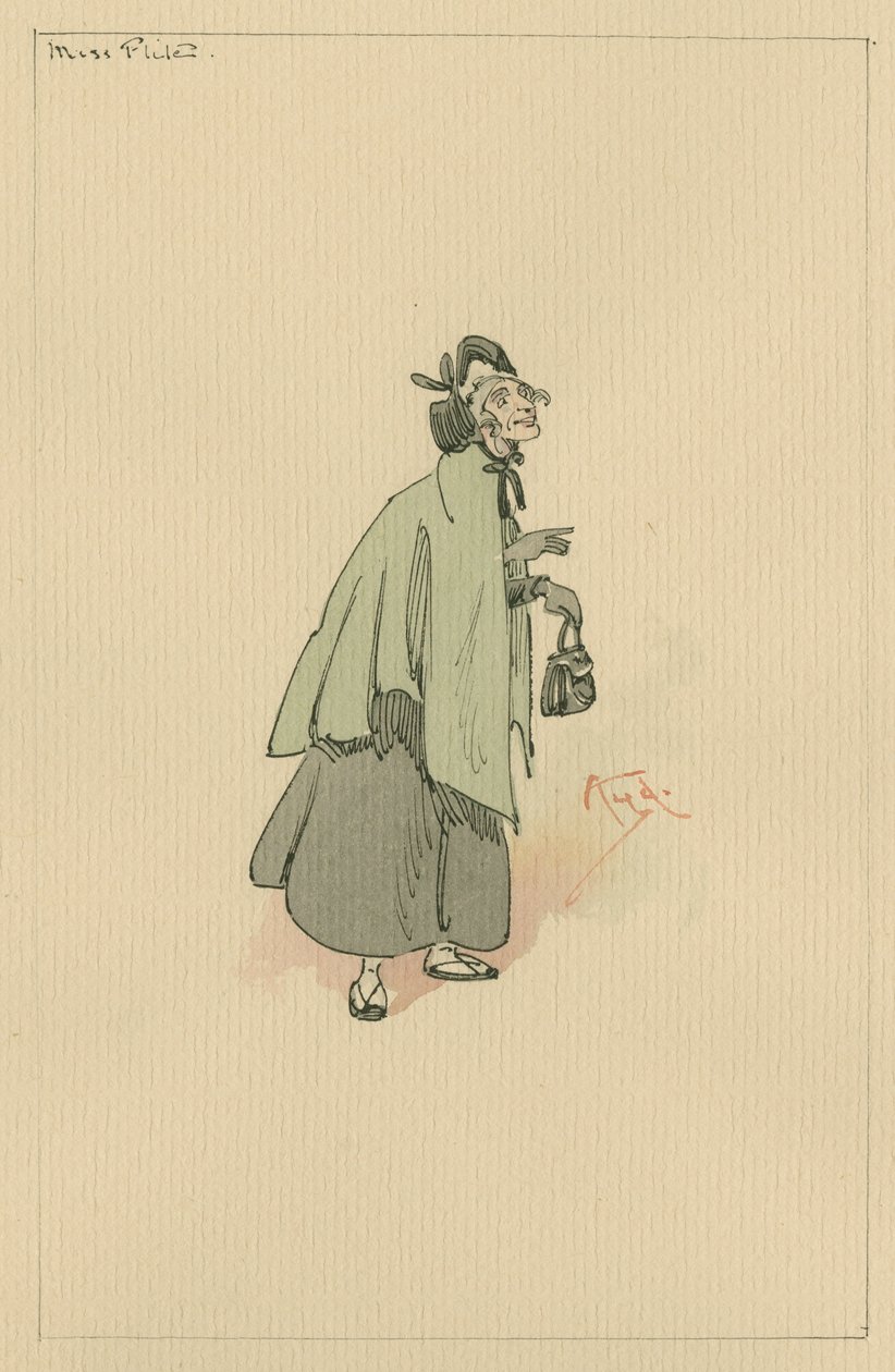 Miss Flite, c.1920s (caneta e tinta com wc no papel) de Joseph Clayton Clarke