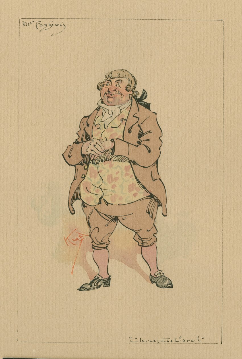 Mr Fezziwig - Uma canção de Natal, c.1920s (caneta e tinta com wc no papel) de Joseph Clayton Clarke