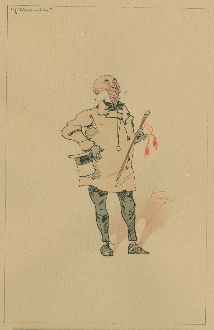 Sr. Micawber, c.1920s (caneta e tinta com wc no papel) de Joseph Clayton Clarke