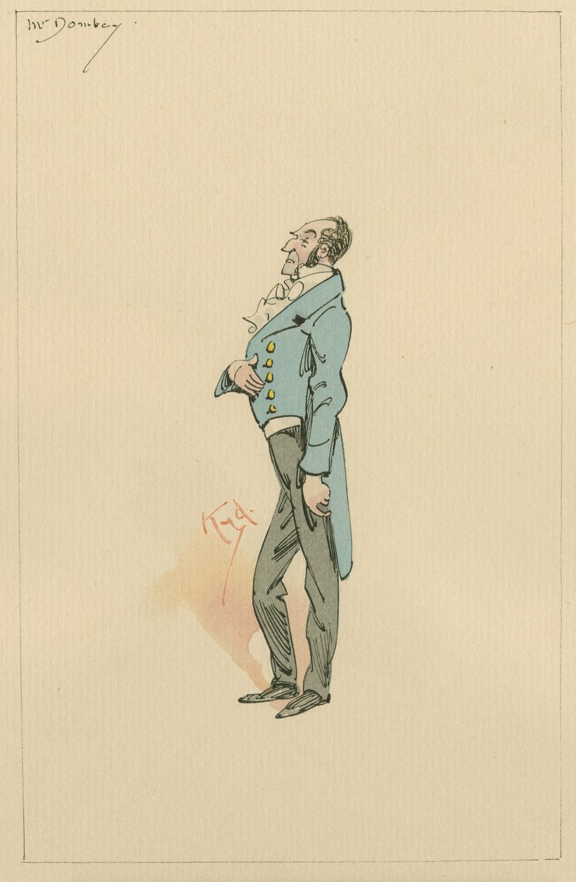 Sr. Paul Dombey, c.1920s (caneta e tinta com wc no papel) de Joseph Clayton Clarke