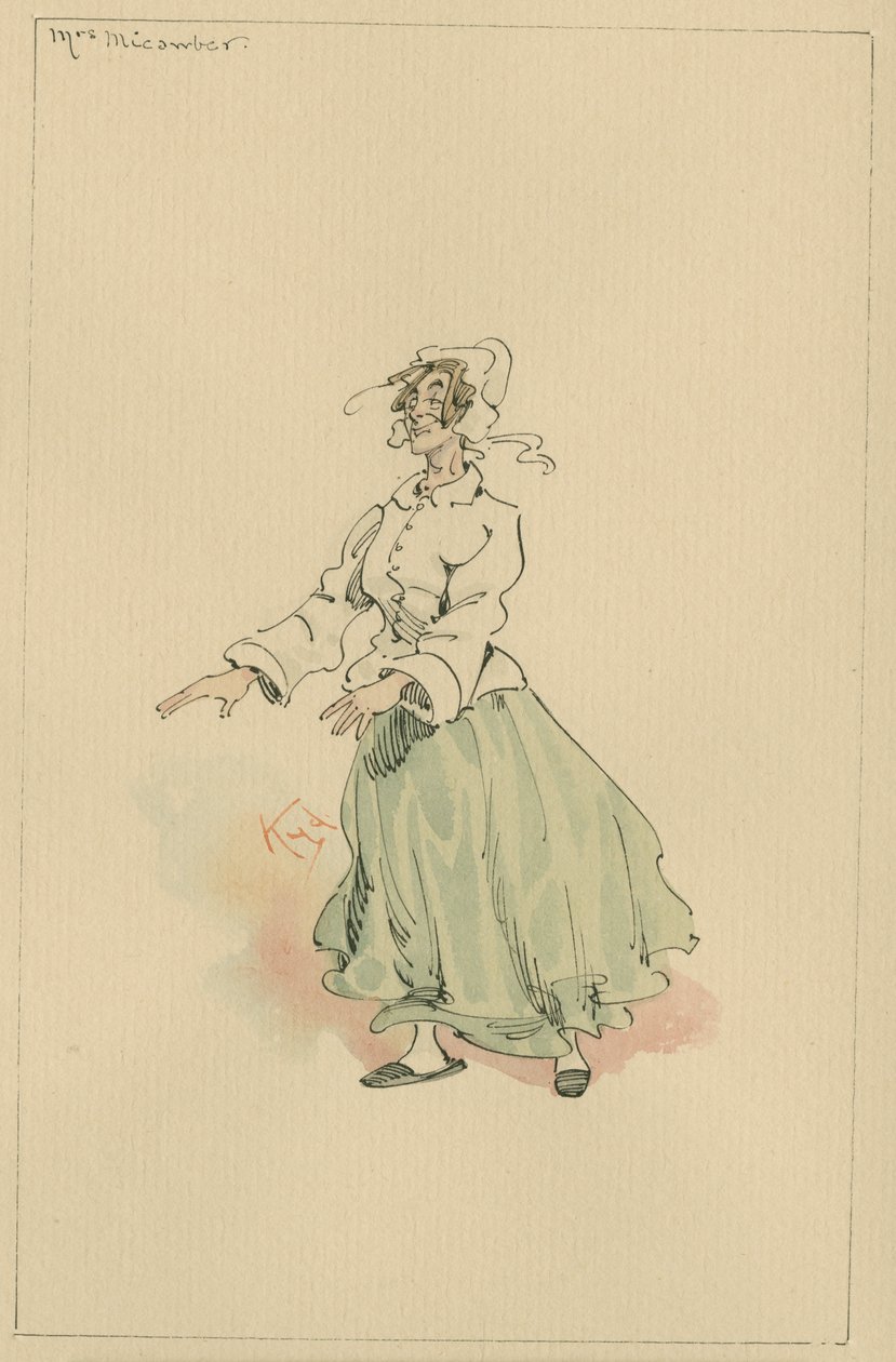 Sra. Micawber, c.1920s (caneta e tinta com wc no papel) de Joseph Clayton Clarke