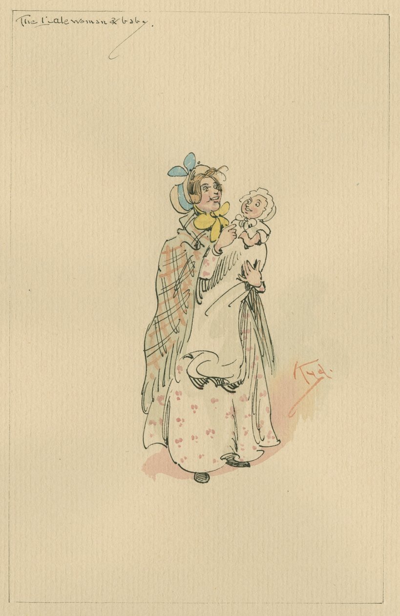 The Lale Lady und Baby, em 1920 (caneta e tinta com wc no papel) de Joseph Clayton Clarke