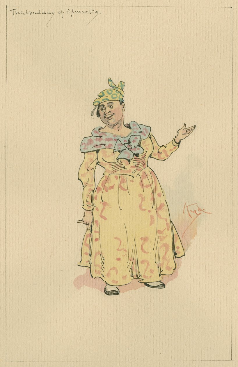 The Landlady of Almack&39;s, em 1920 (caneta e tinta com wc no papel) de Joseph Clayton Clarke
