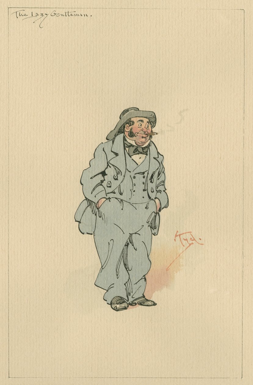 The Lazy Gentleman, c.1920s (caneta e tinta com wc no papel) de Joseph Clayton Clarke